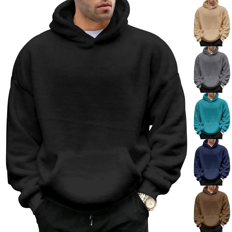 Double-sided Velvet Hooded Sweater Men's Plush Sweatshirt With Pockets